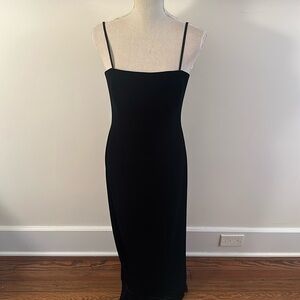 Papell Boutique Retro Vintage 90s black Velvet column gown Sz 6